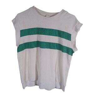 True Vintage Terry Cloth Sleeveless Striped White Green Tank Top Retro 80s